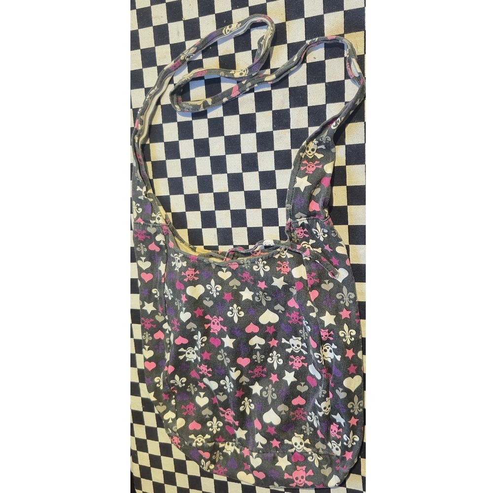 Joe Boxer Canvas Hobo‎ Bag Skulls Hearts Stars Emo Y2K